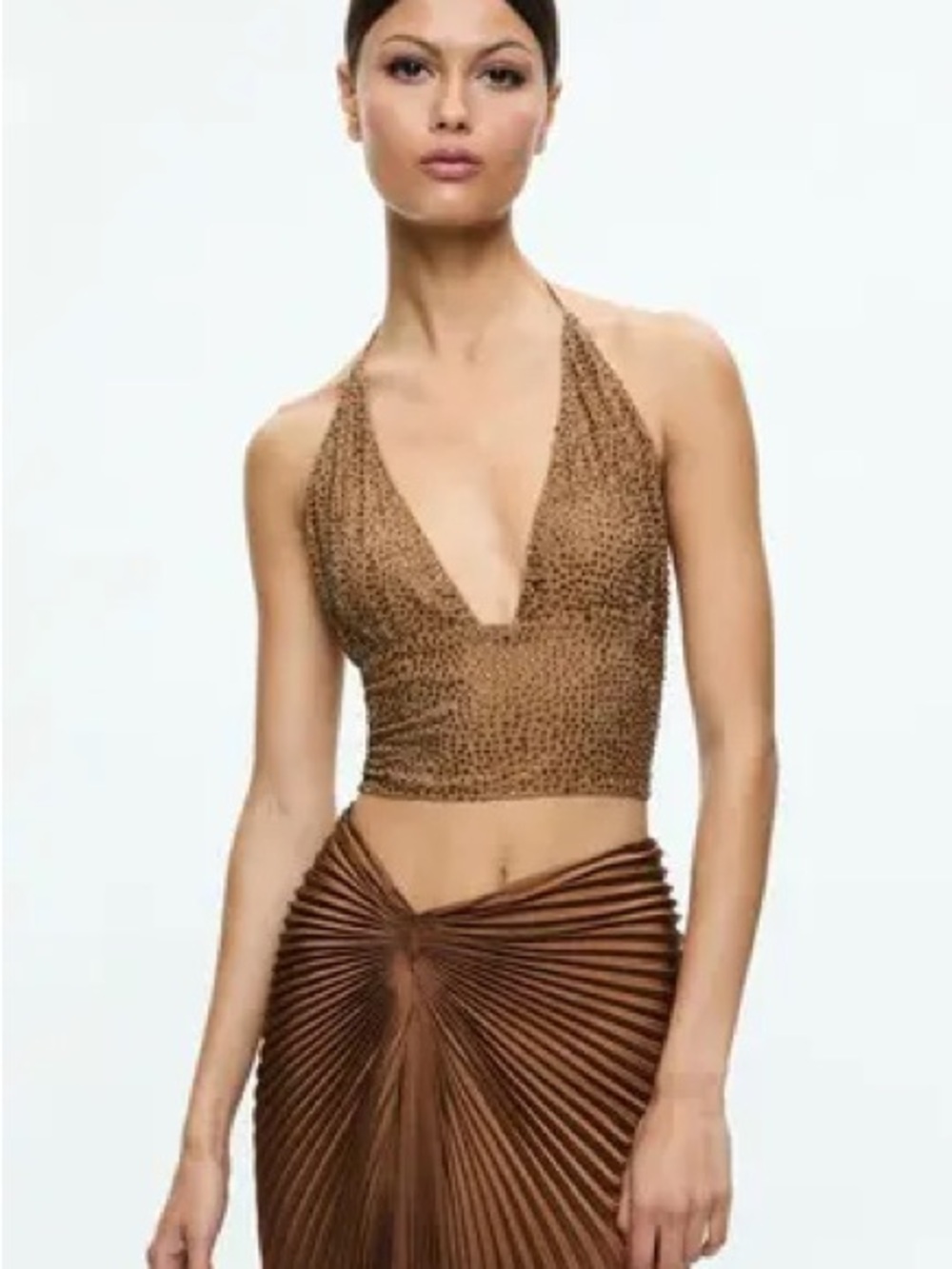 Alice + Olivia Hannah Crystal Embellished Halter Crop Top